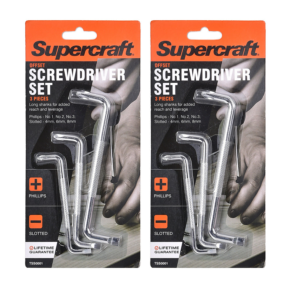 Supercraft Chrome Long Shank Philips/Slotted Screwdriver Offset Set Home DIY (6 Pieces)