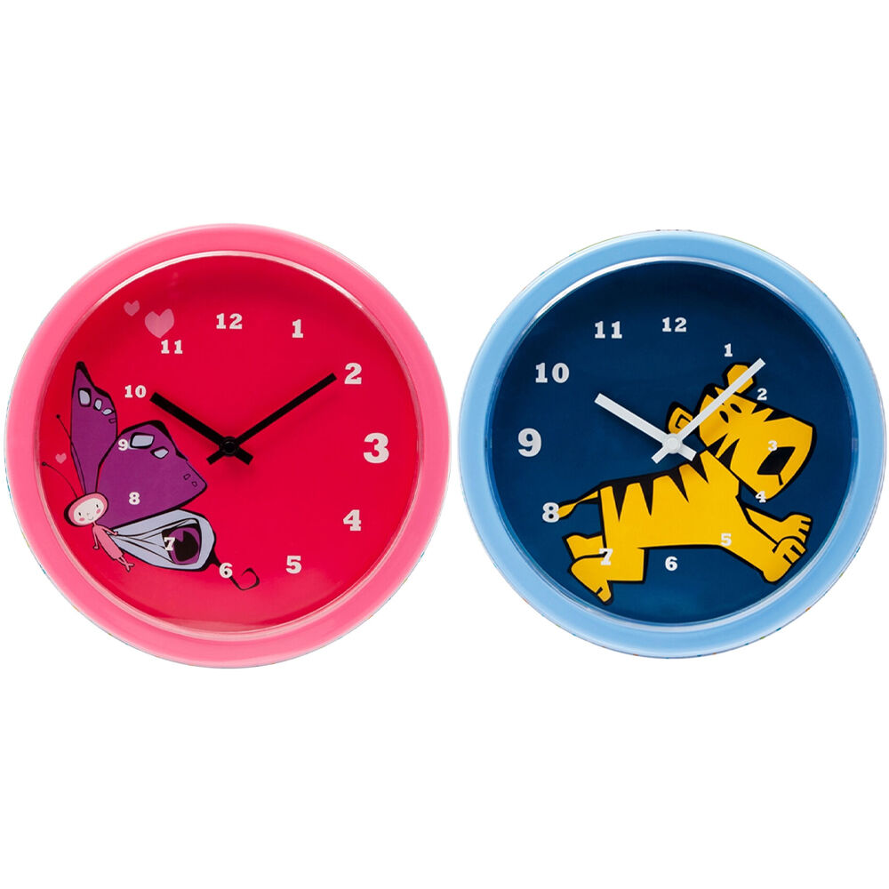 Tik Tok Tiger and Butterfly Kids/Childrens Wall Decor Clock Set 25cm (2 Pieces)