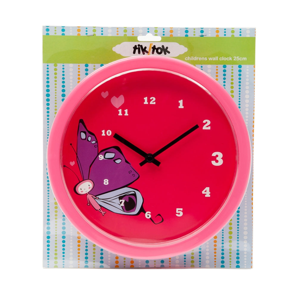 Tik Tok Childrens/Kids Wall Bedroom Round Analog Hanging Butterfly Clock 25cm — image 2