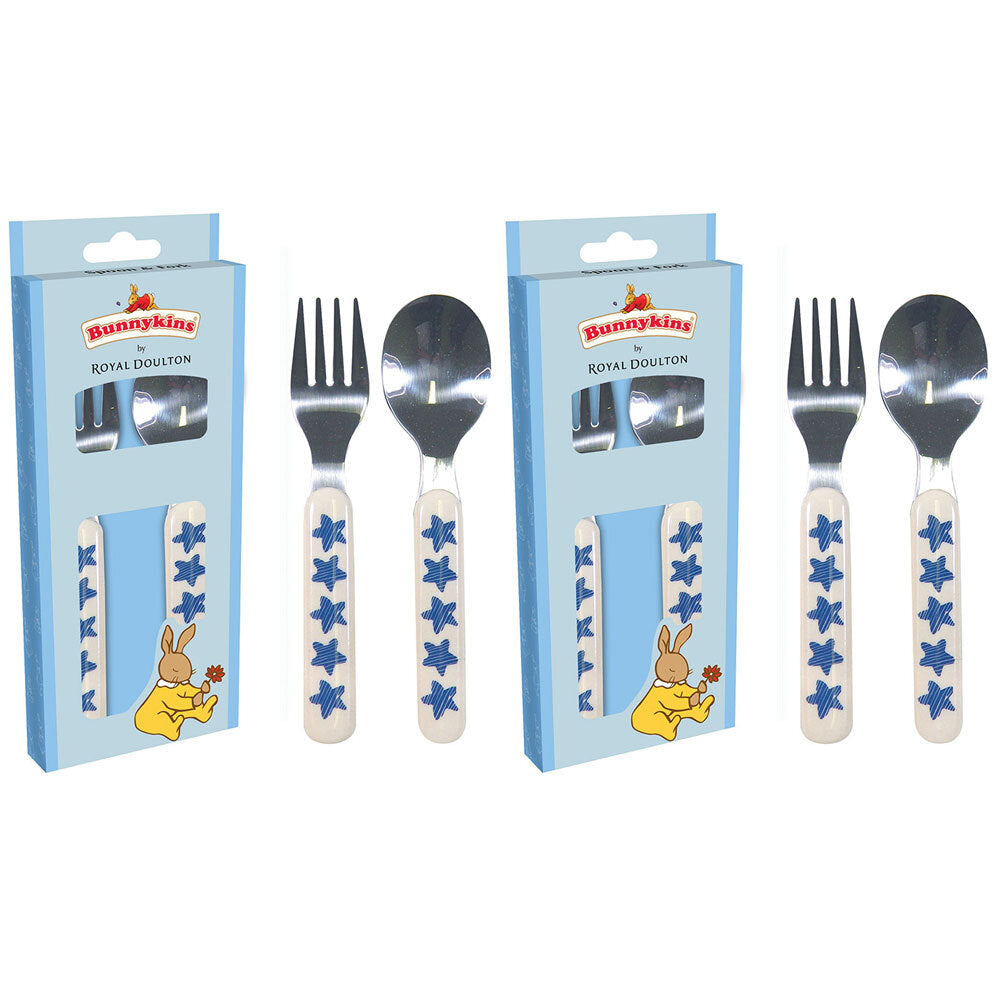 Bunnykins 2pc Bunnykins Spoon/Fork Set Cutlery Feeding Utensils 18m+ Shining Stars Blue (2 Pack)