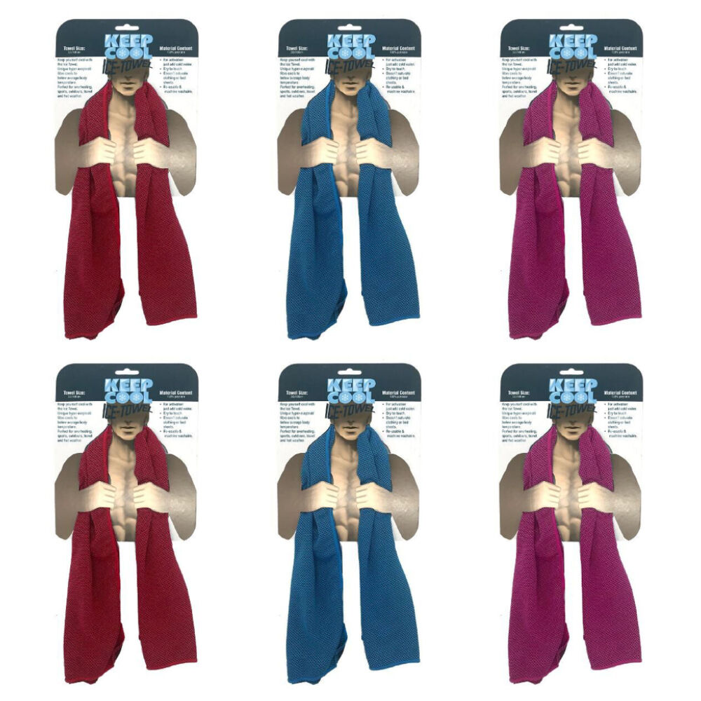 Keep Cool Athletes/Gym Workout Ice Sports Towel Lightweight Assorted (6 Pack)