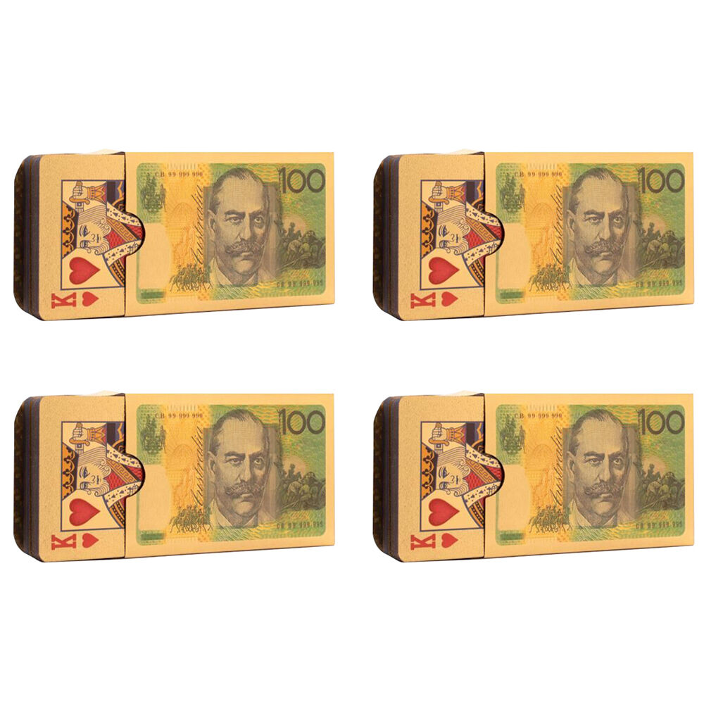 54pc AU Dollars 24K Gold Plated Poker Playing Cards Tabletop Deck Game (4 Pack)