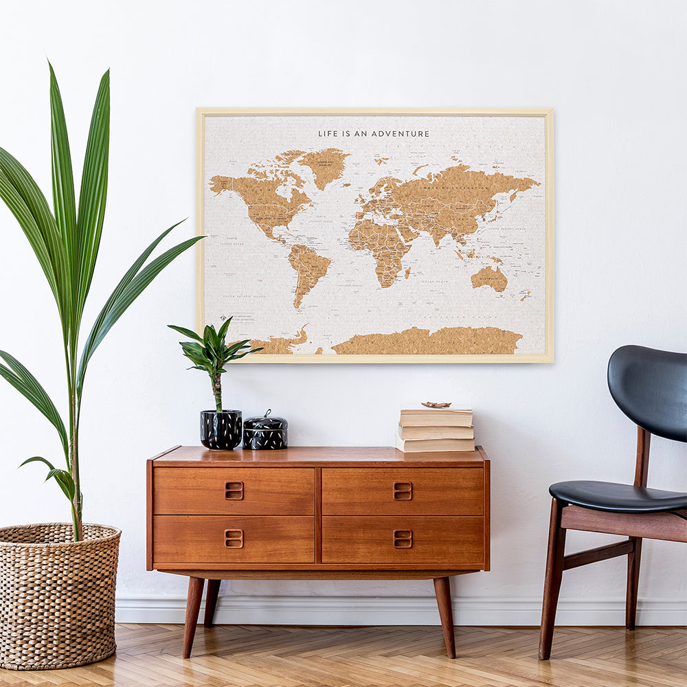 Splosh 93.5cm Travel Framed Cork Board World Map w/ Hook Large — image 2