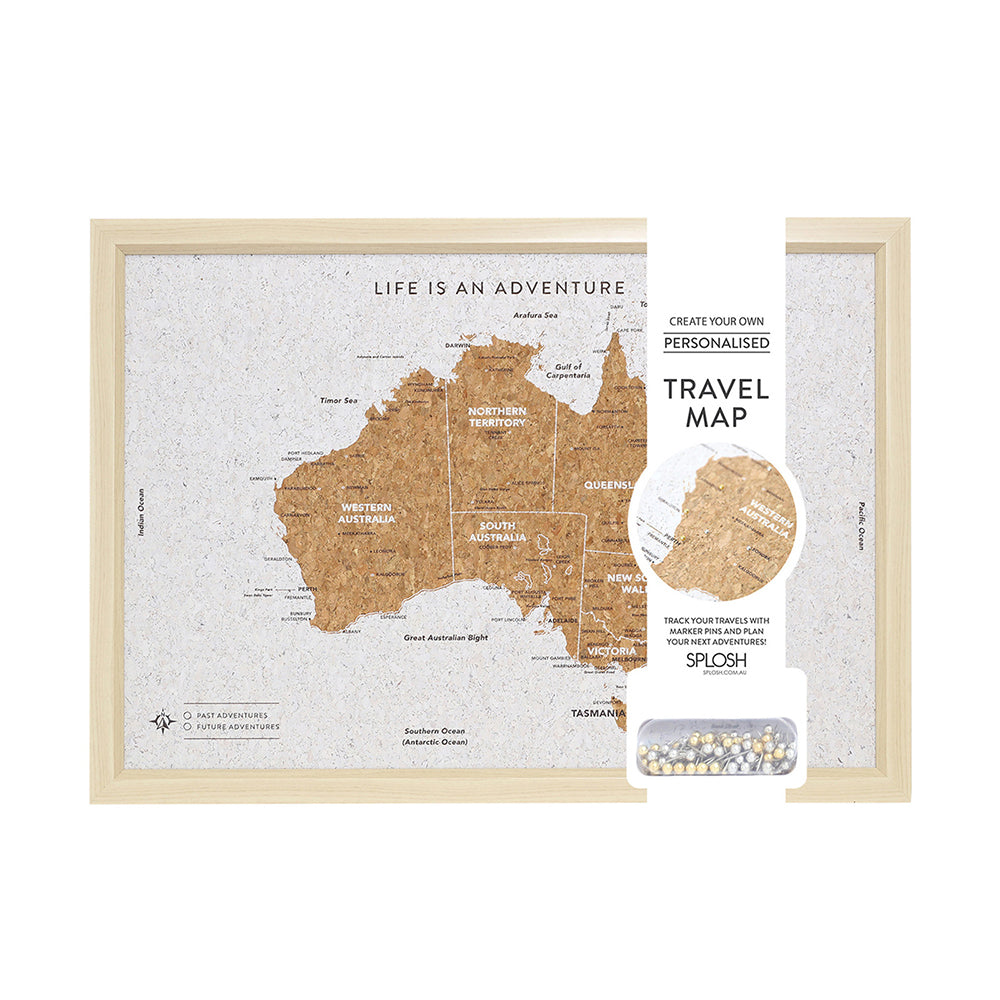 Splosh Travel Australia Map Framed Cork Board Places Tour/Trips w/ Hook Small — image 2