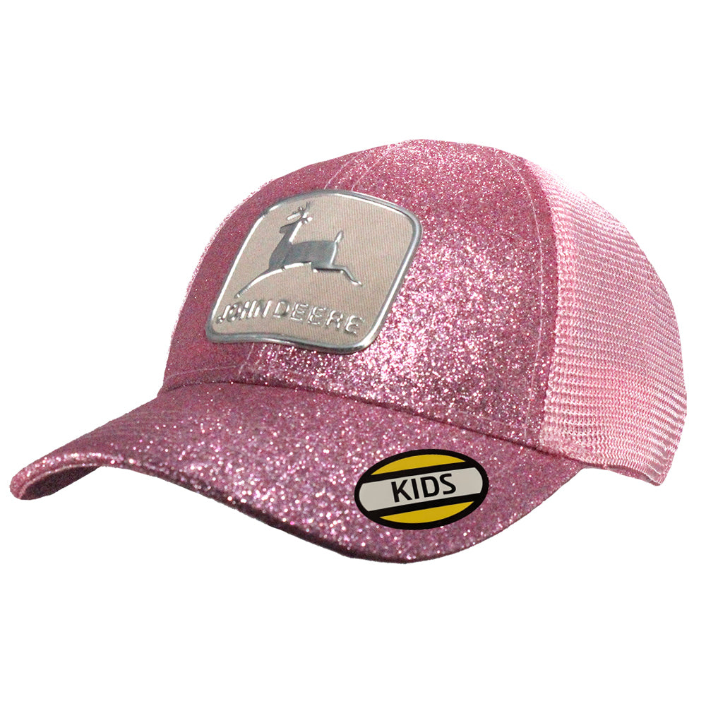 John Deere Toddler One Size Vintage Logo Glitter Mesh Trucker Cap/Hat Pink