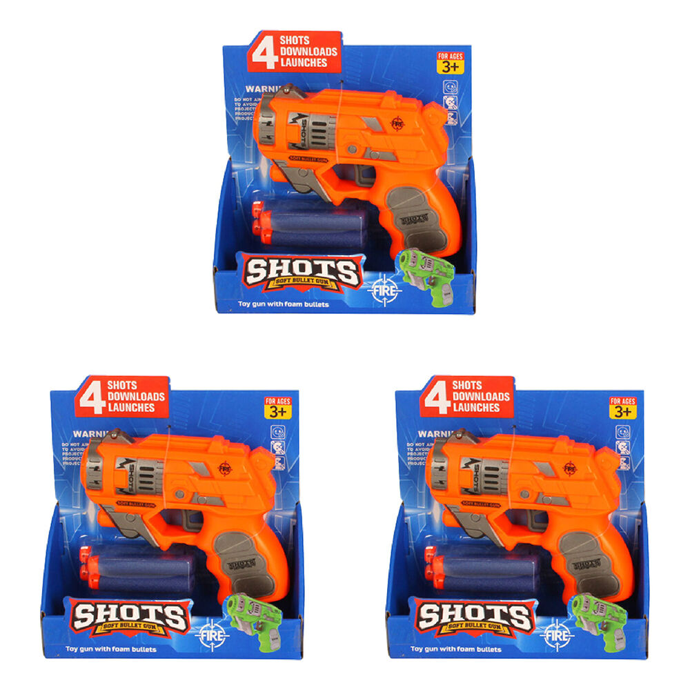 Razoo Shots Toy Gun With Foam Soft Bullets 3Y+ 17x16cm Assorted (3 Pack)