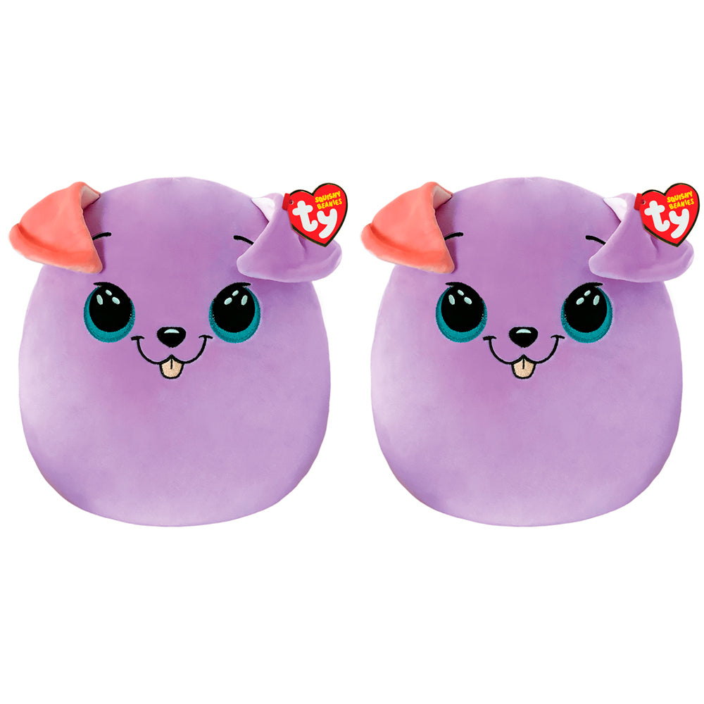 TY Squishy Beanies Bitsy - Purple Dog Squish 35cm Kids/Childrens Plush 3y+ (2 Pack)