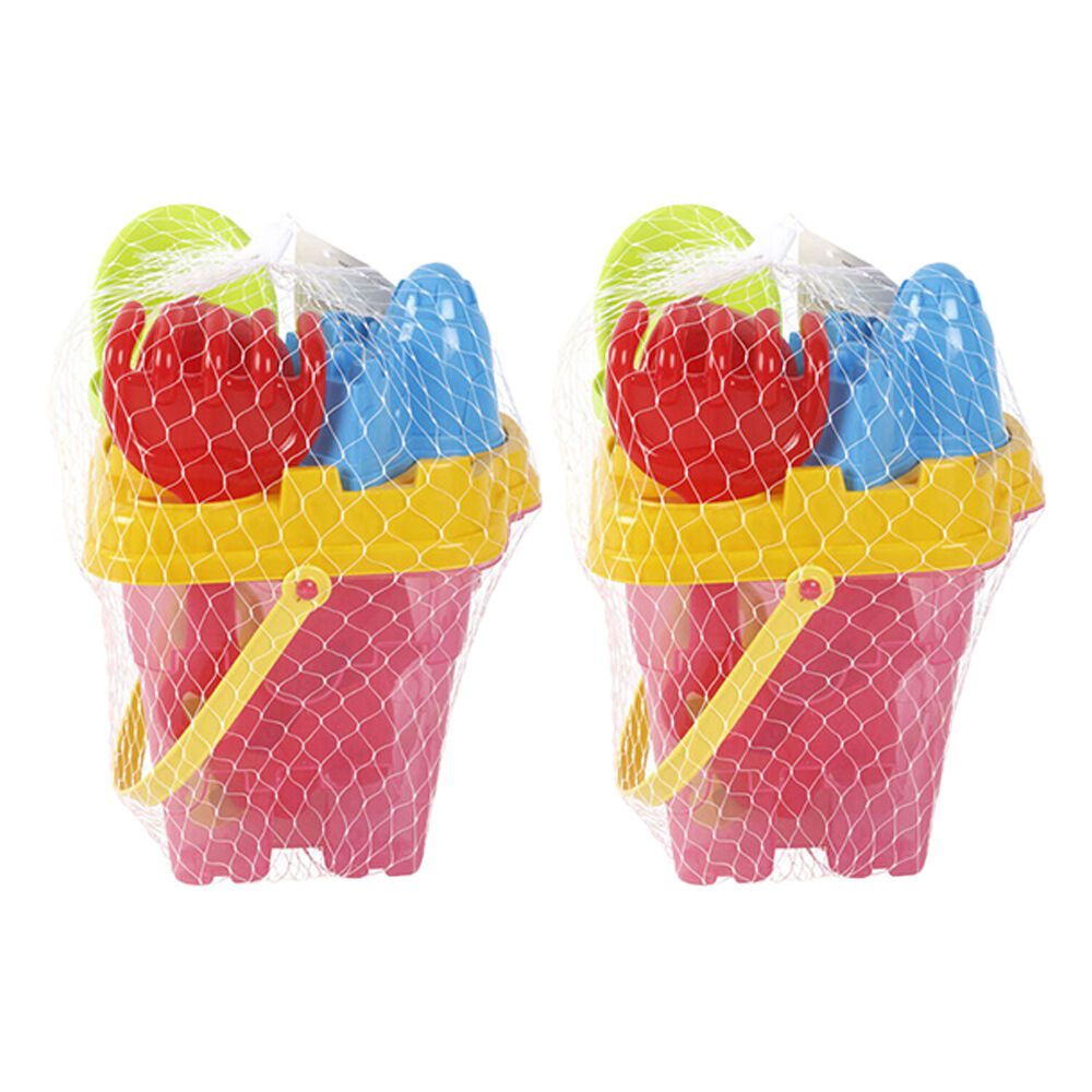 Razoo 8pc Razoo Kids and Childrens Beach Sand Bucket Set 20x18x20cm Assorted (2 Pack)