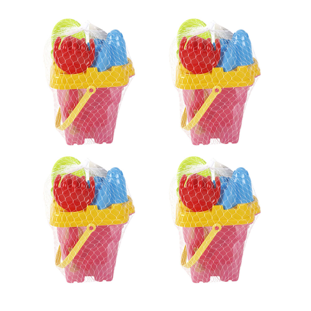 Razoo 8pc Razoo Kids and Childrens Beach Sand Bucket Set 20x18x20cm Assorted (4 Pack)