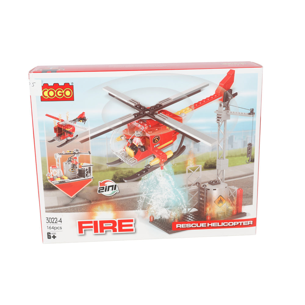 Toylife 26cm Fire Rescue Helicopter 2in1 Build Blocks Play Toy Set Kids 6+ (164 Pieces)