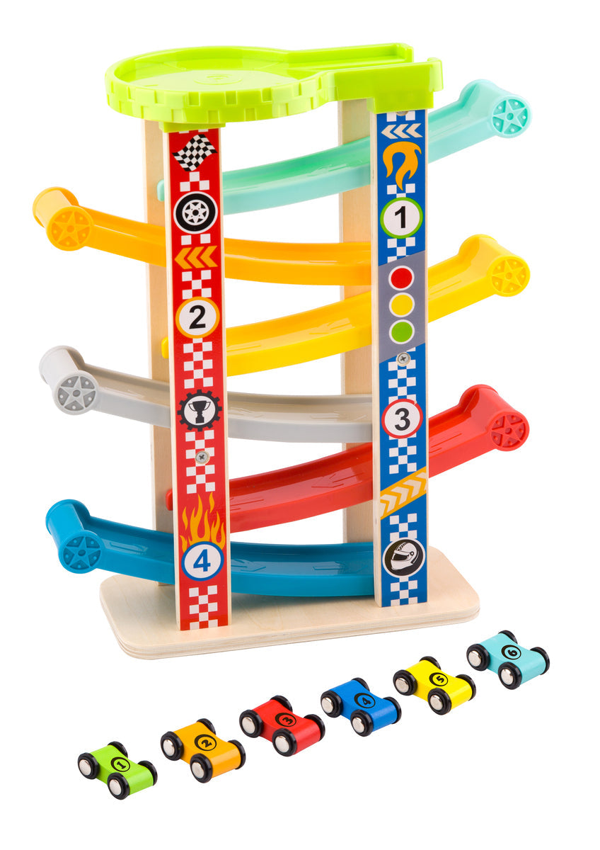 Tooky Toy Wooden Kids/Children Interactive Sliding Gravity Tower Car Run L 18m+ — Large