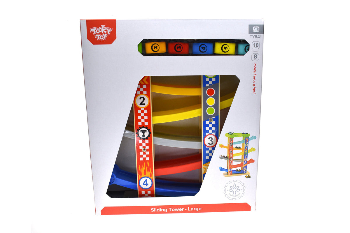 Tooky Toy Wooden Kids/Children Interactive Sliding Gravity Tower Car Run L 18m+ — image 2