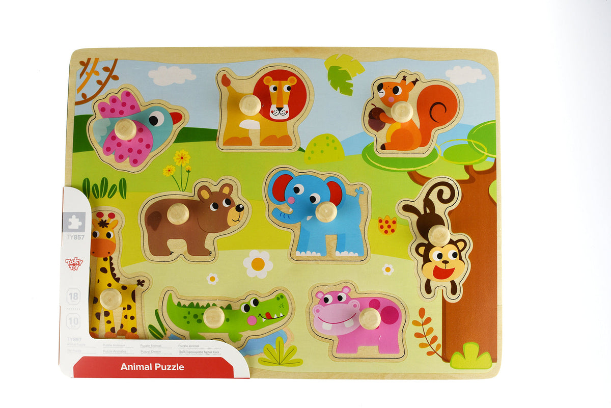 Tooky Toy Wooden Animal Peg Kids/Toddler Learning Play 30cm Puzzle Board 18m+ — image 2
