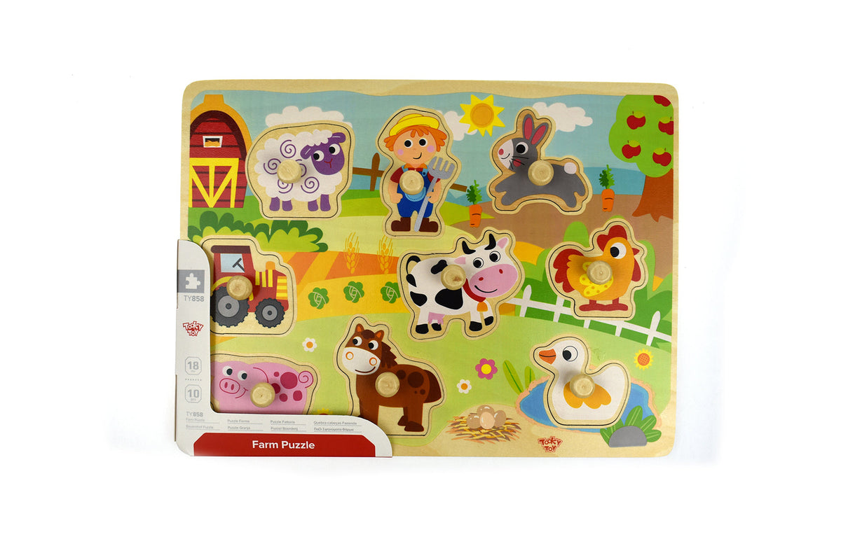 Tooky Toy Wooden Farm Peg Kids/Toddler Learning Play 30cm Puzzle Board 18m+ — image 2