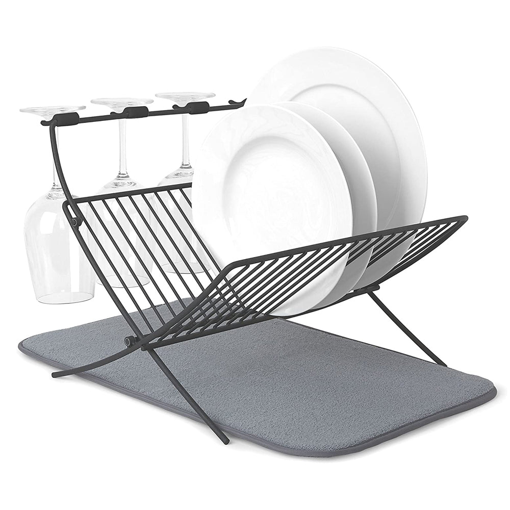 Umbra XDry Kitchen Drying Dish Folding Rack Charcoal w/Stemware Holder 51x30cm — image 2