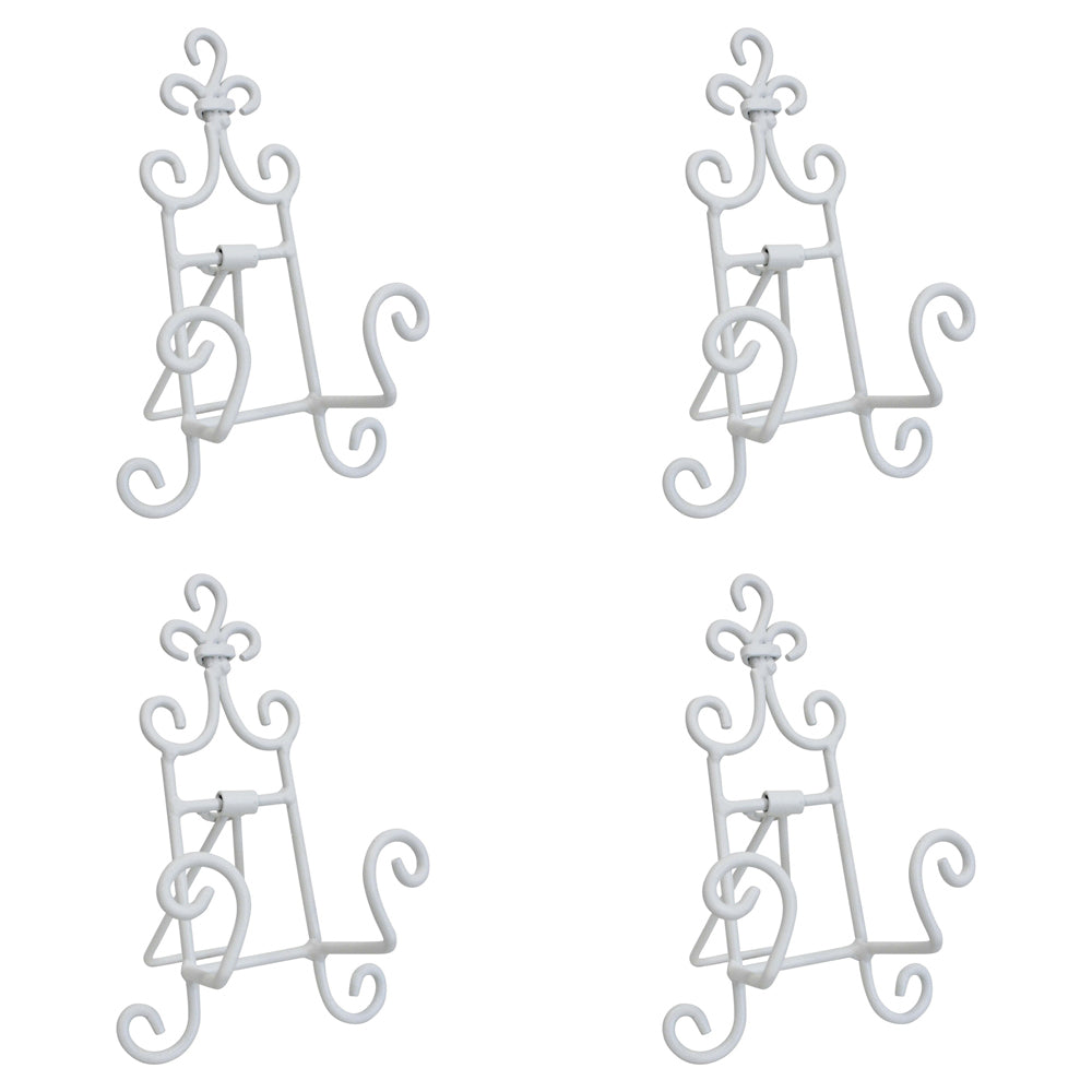 LVD Curlz Metal 9x15cm Plate Stand Tabletop Display Home Decor Small Rustic White (4 Pack)