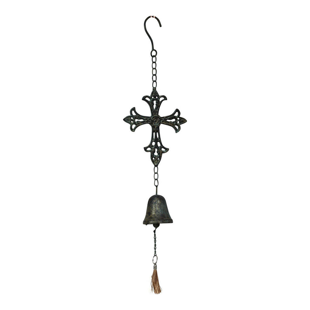 LVD Metal 55cm Hanging Cross Bell Vintage Wind Chime Home Garden Ornament Black