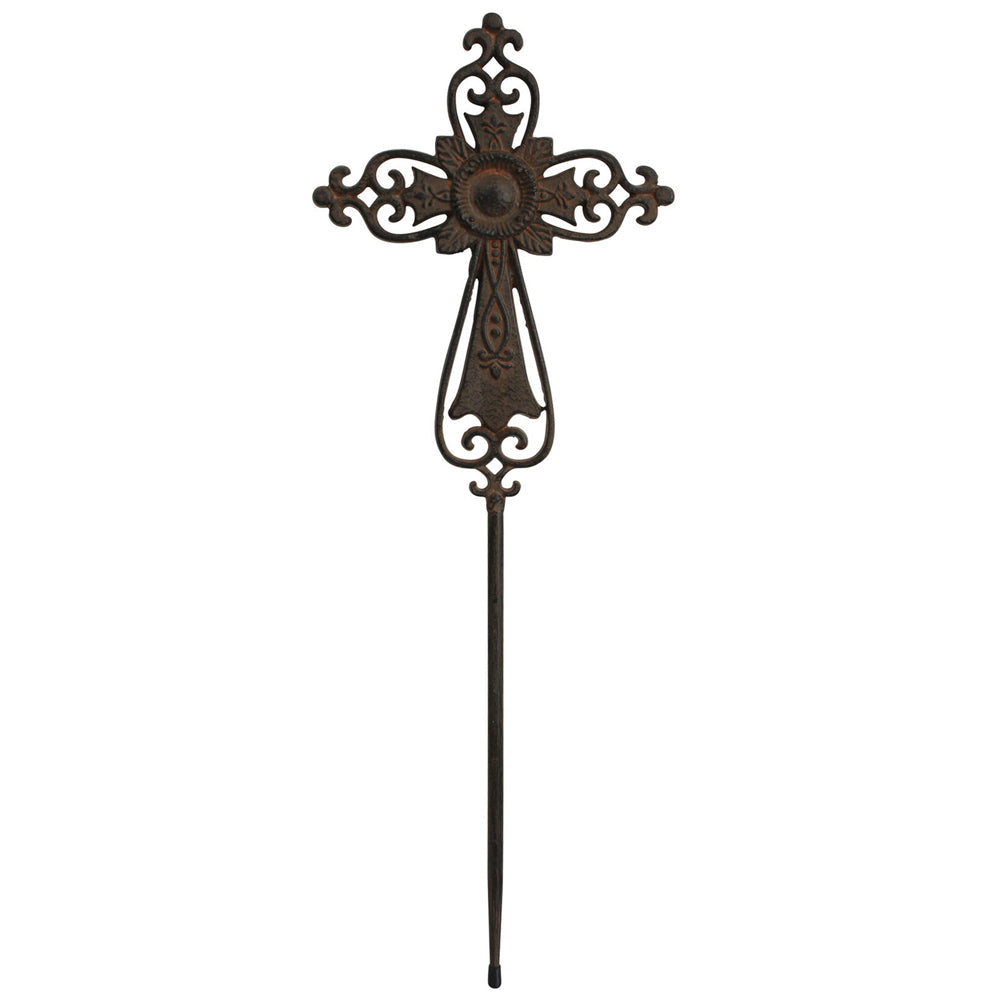LVD Metal Cross Garden Stake Outdoor Ornament Lawn/Yard Decor 60cm Brown