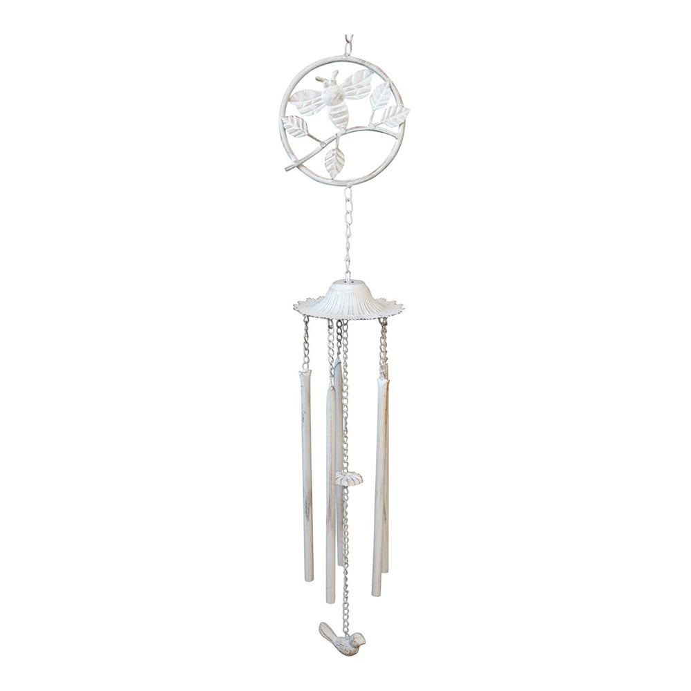 LVD Metal 82.5cm Windchime Bee Rustic Home/Garden Hanging Bell Yard Decor White