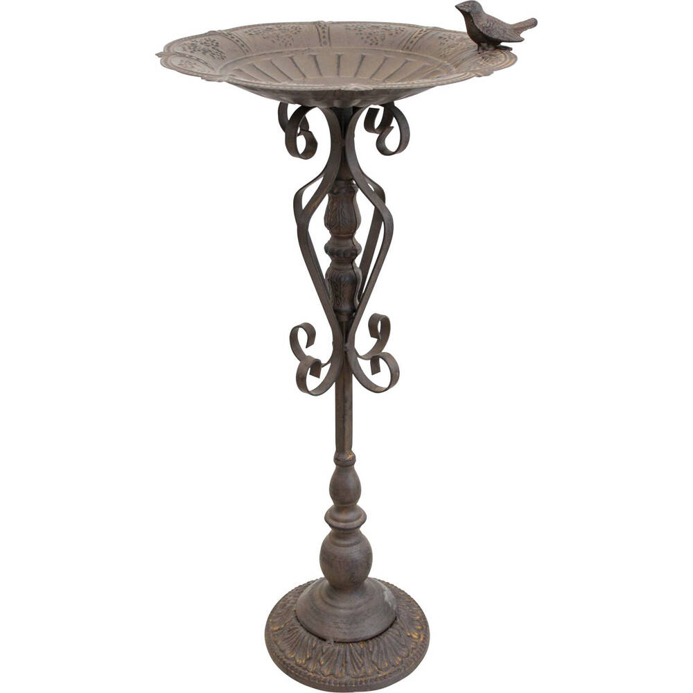 LVD Metal Standing Bird Bath Feeder Home/Garden Decor Display 30x35cm Brown
