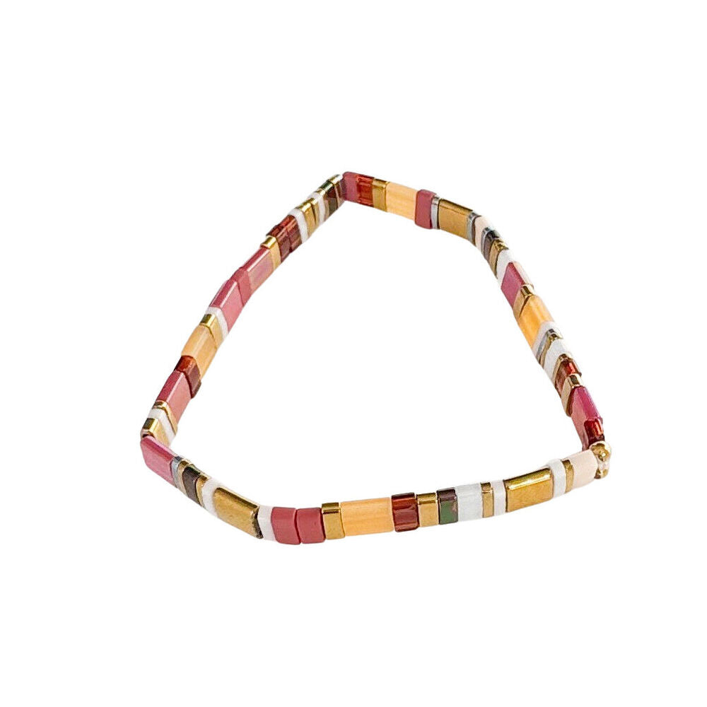 Urban 16cm Chocolate/Gold Acrylic Journey Stretch Bracelet Women's Jewellery