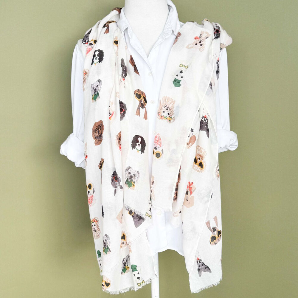 Urban 90x180cm White/Colourful Pooch Silk-Feel Scarf Women's Accessory — image 2