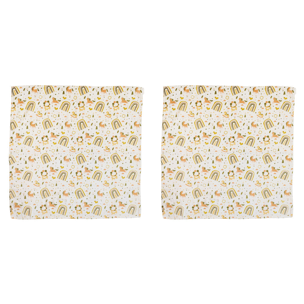 Urban Unicorn 80x80cm Cotton Muslin Blanket Baby Nursery Bedding Pink/Mustard (2 Pack)