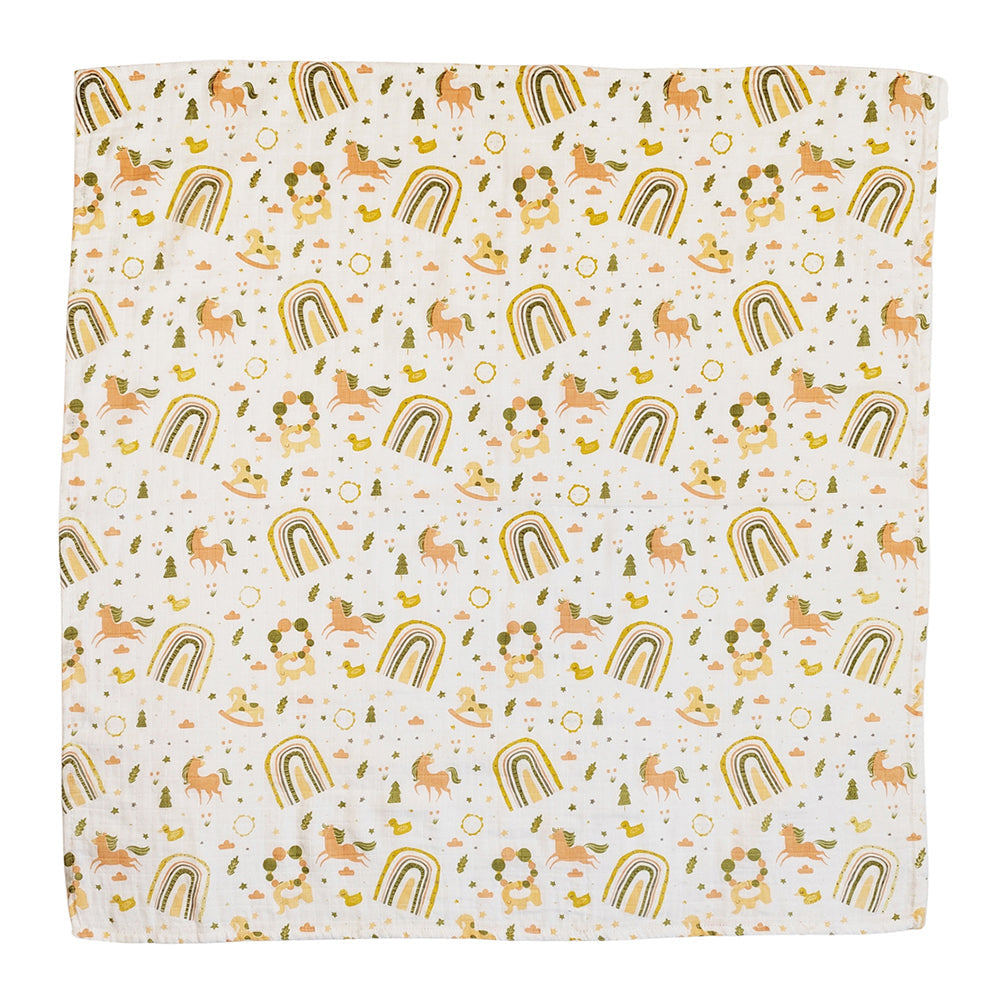 Urban Unicorn 80x80cm Cotton Muslin Blanket Baby Nursery Bedding Pink/Mustard (2 Pack) — image 2