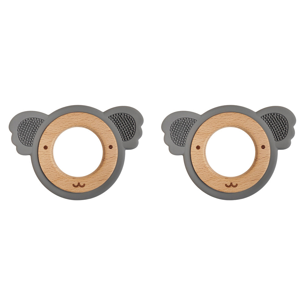 Urban Koala 8.5cm Silicone/Wood Teether Ring Baby/Infant Feeding Pink/Natural (2 Pack)
