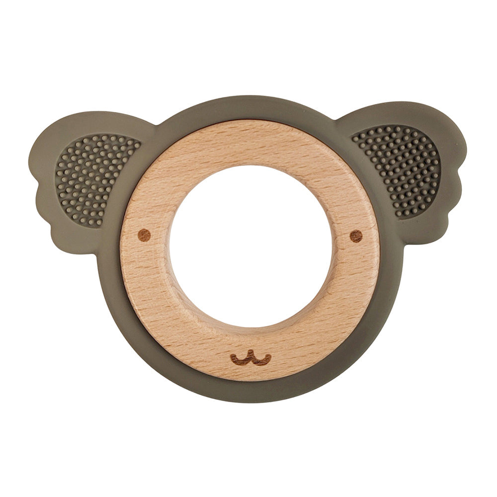 Urban Koala 8cm Silicone/Wood Teether Ring Baby/Infant Feeding Green/Natural (2 Pack) — image 2