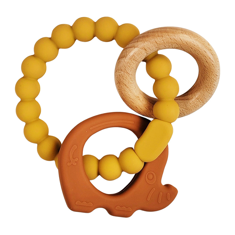 Urban Elephant 14cm Silicone Teether Ring Baby/Infant Toy Mustard/Rust & Natural