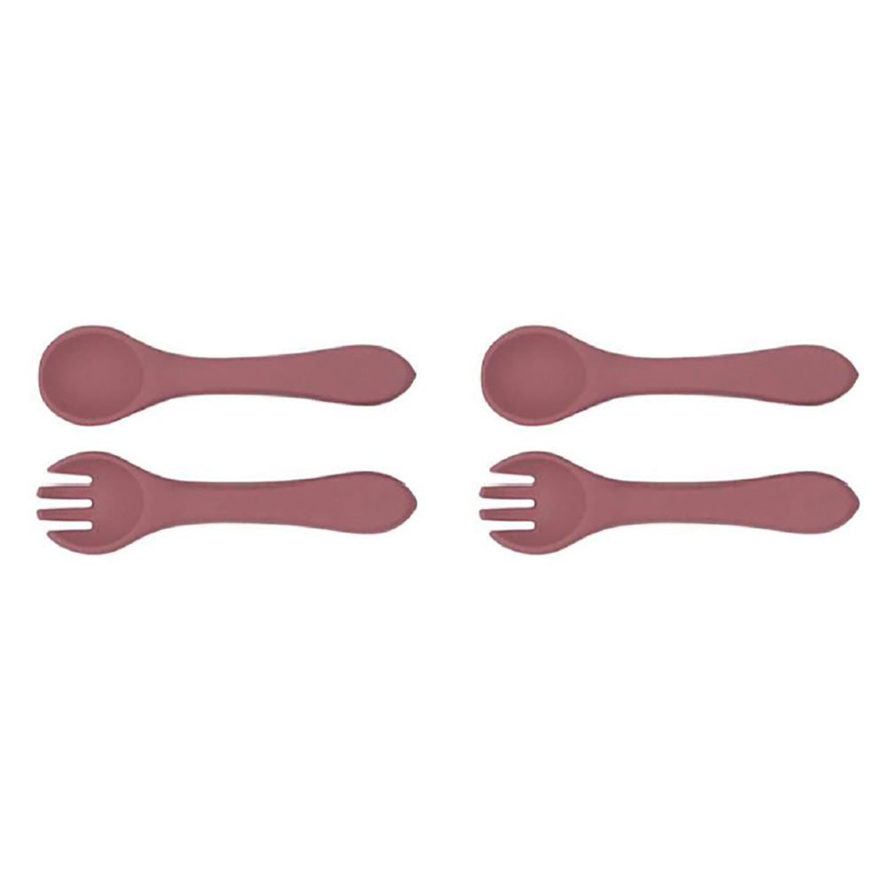 Urban Products 13.5cm Silicone My First Cutlery Spoon/Fork Kids Pink 6M+ (2 Pack)