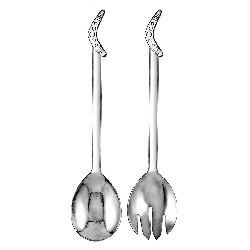 Urban Bush Boomerang Stainless Steel Salad Servers Utensils Cutlery Silver (2 Pieces)