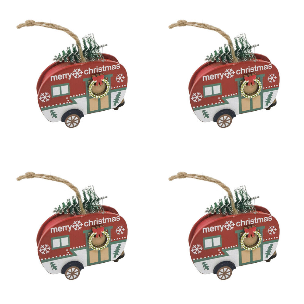 Urban Caravan with Tree Hanging Christmas Decoration 7cm Red/Green Assorted (4 Pack)