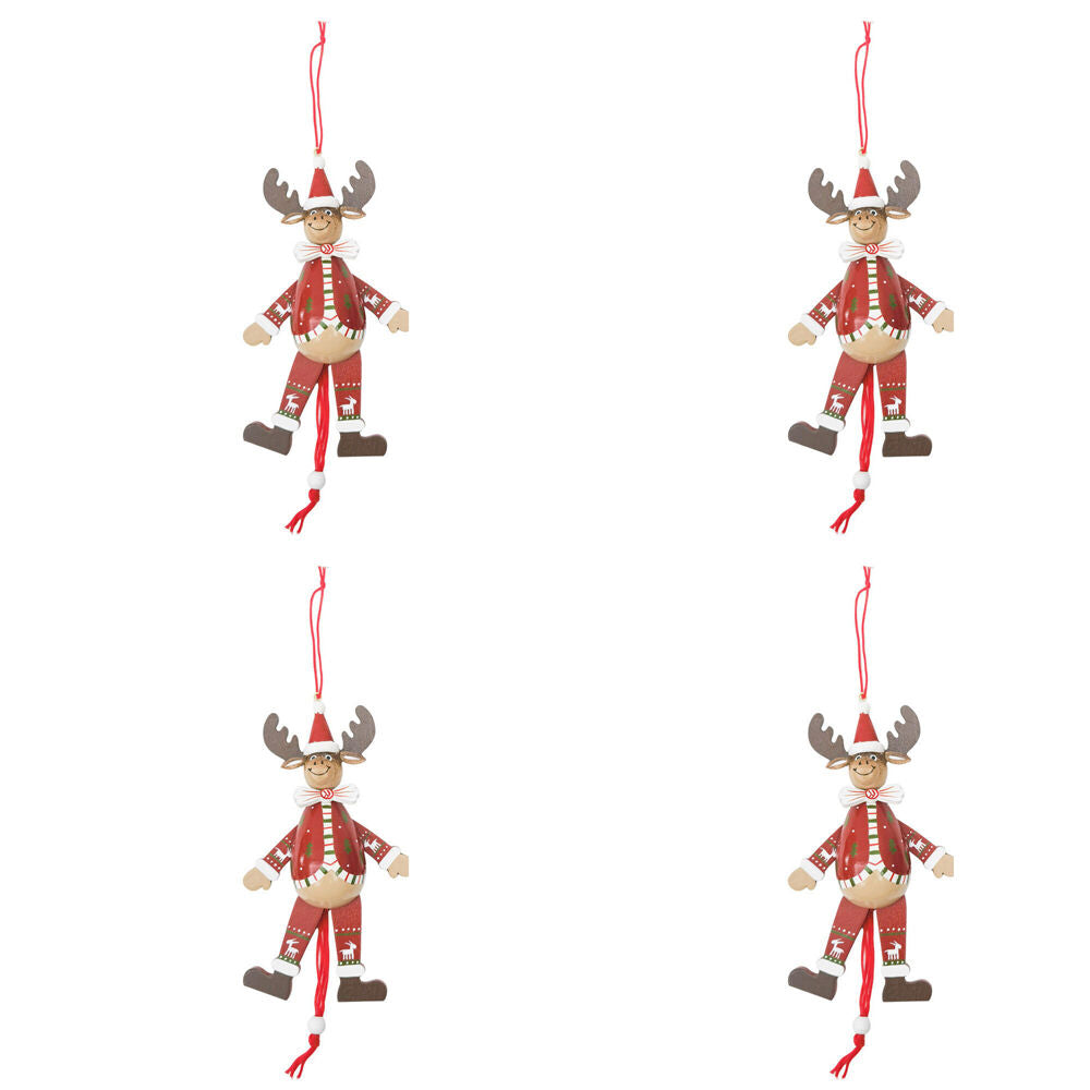Urban Santa/Reindeer Jumping Jack Hanging Decoration 16cm Red Assorted (4 Pack)