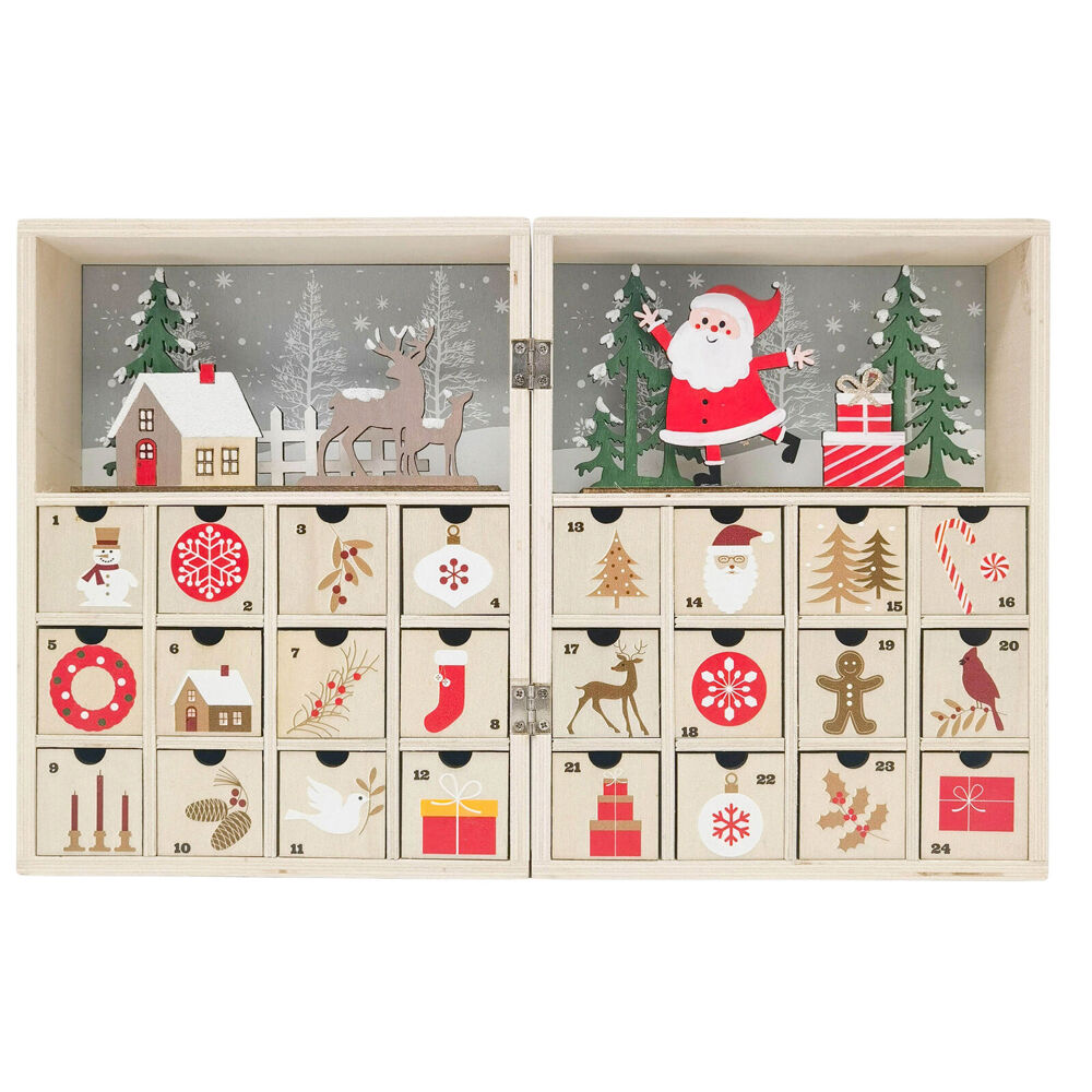 Urban 24cm Red/Green Reindeer/Santa 24-Day Christmas Advent Calendar