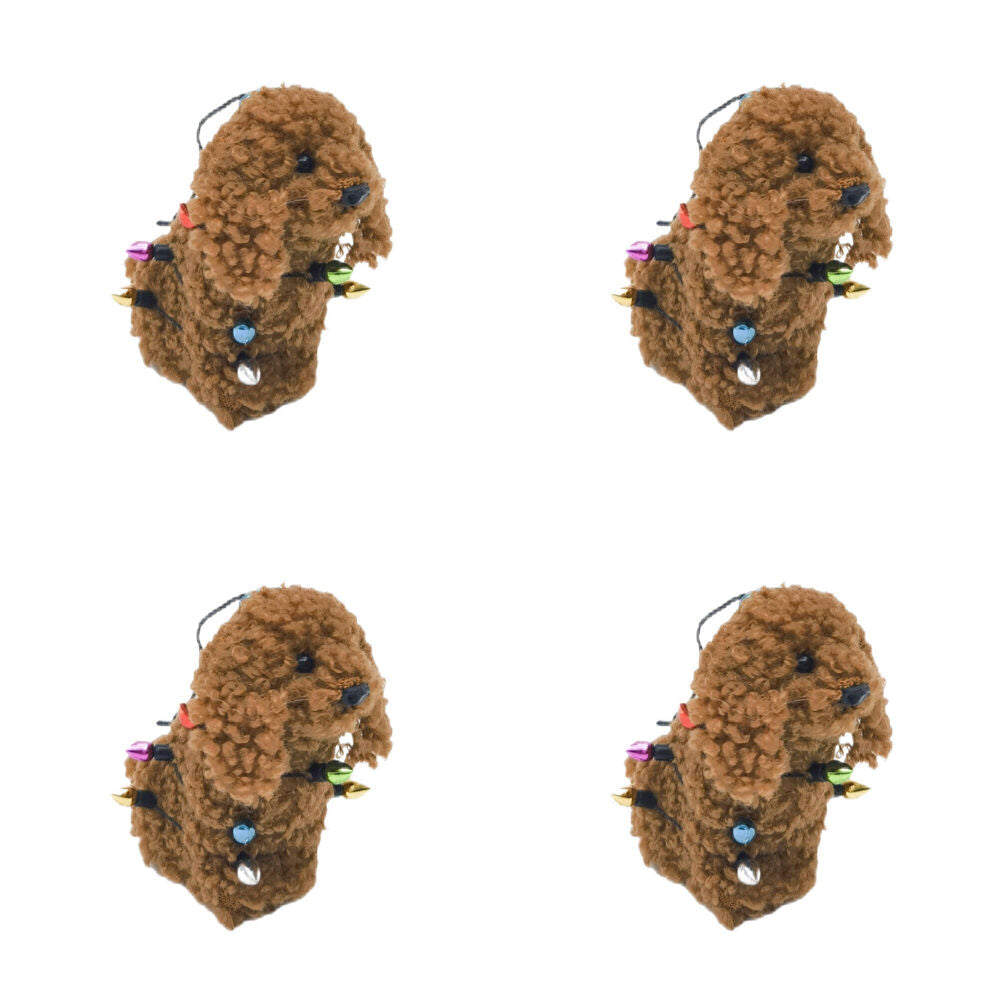 Urban Furry Oodle Dog Hanging Christmas Tree Decoration 8cm Brown (4 Pack)
