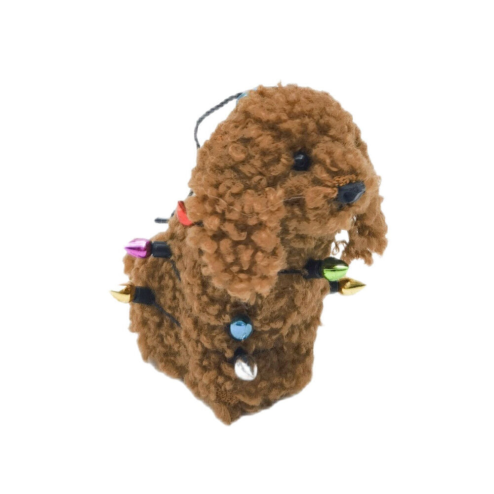 Urban 8cm Brown Furry Oodle Dog Hanging Christmas Tree Decoration