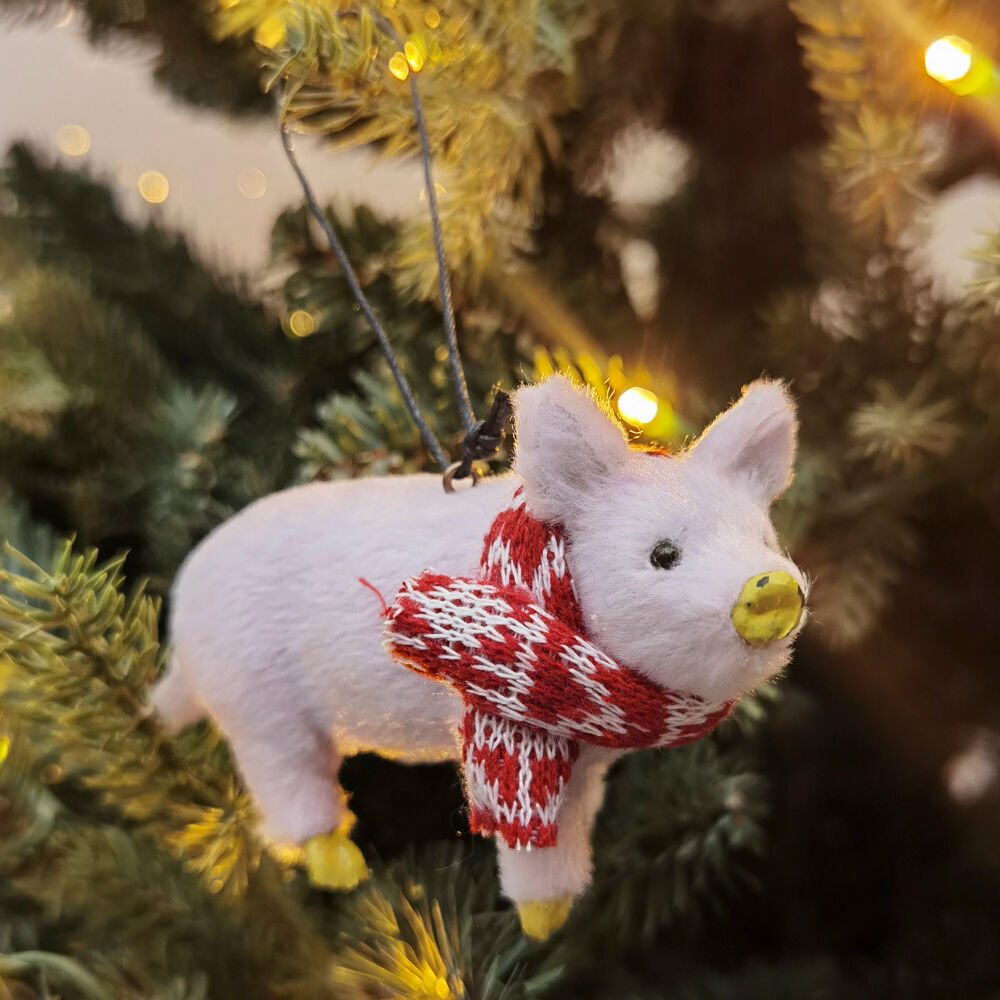 Urban 10cm Pink Furry Pig Hanging Christmas Tree Decoration Ornament — image 2