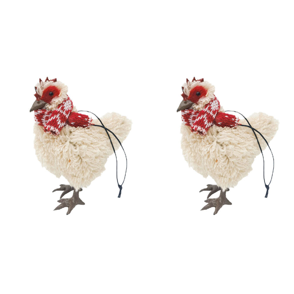 Urban Furry Chicken Hanging Christmas Tree Decoration 11cm Beige (2 Pack)