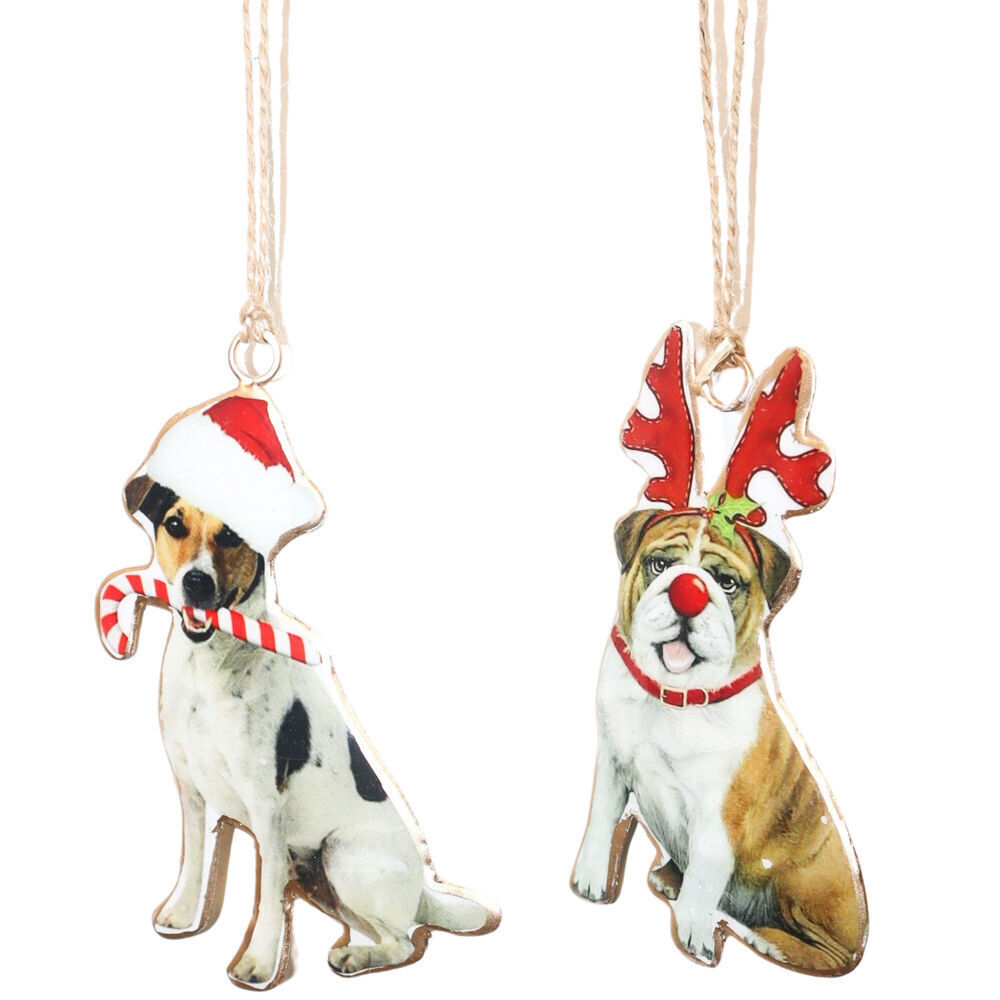 Urban Christmas Dogs Hanging Decoration 11cm Brown/White Assorted (6 Pack)