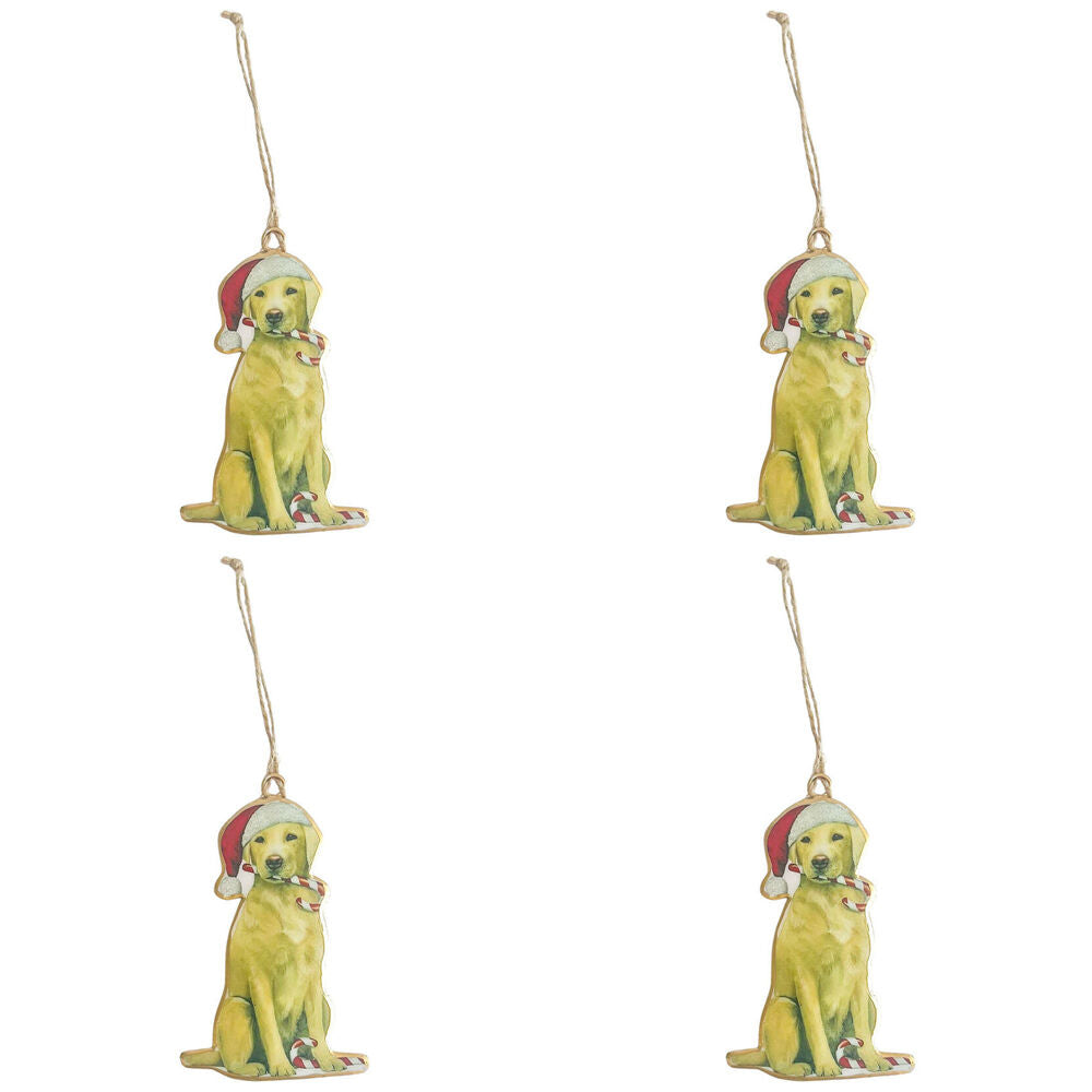 Urban Dogs with Candy Canes Metal Hanging Decoration 11cm White/Red Assorted (4 Pack)