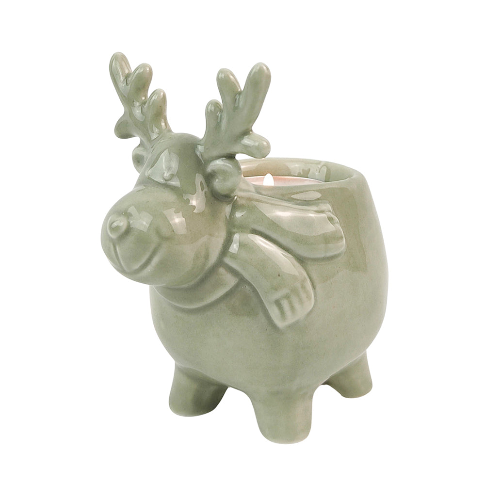 Urban Cute Reindeer 11cm Ceramic Tealight Holder Candle Xmas Home Decor Sage
