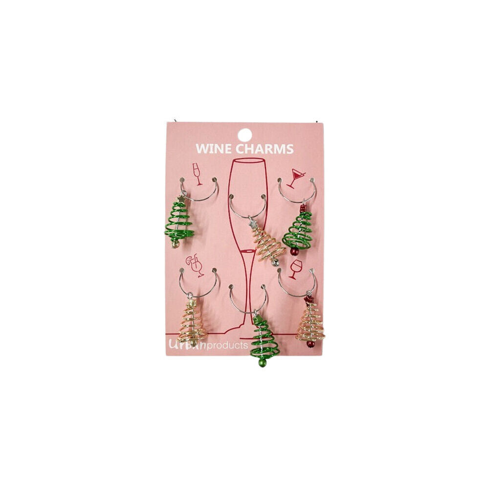 Urban Red/White/Green Spiral Tree Wine Glass Christmas Charms Set