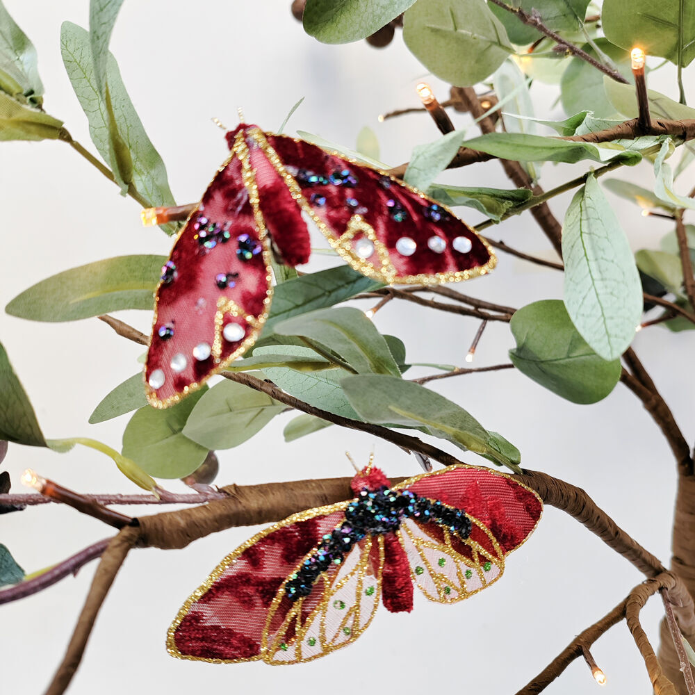 Urban 9cm Burgandy/Red Moth Clip Christmas Decoration Ornament — image 2