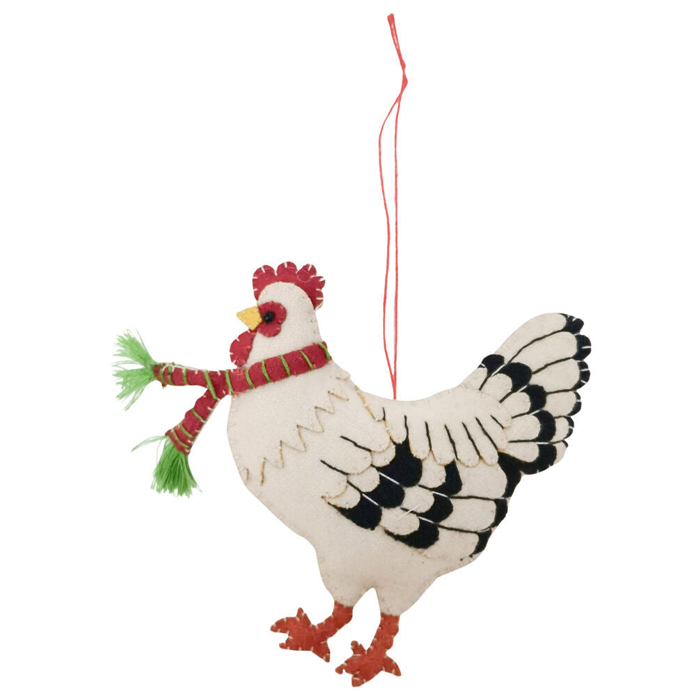 Urban 10cm White/Red Christmas Chicken Fabric Hanging Decoration