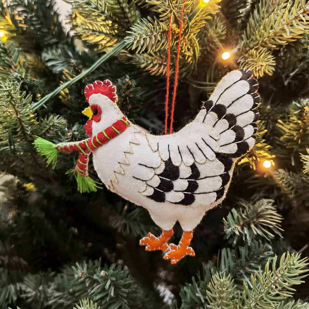 Urban 10cm White/Red Christmas Chicken Fabric Hanging Decoration — image 2
