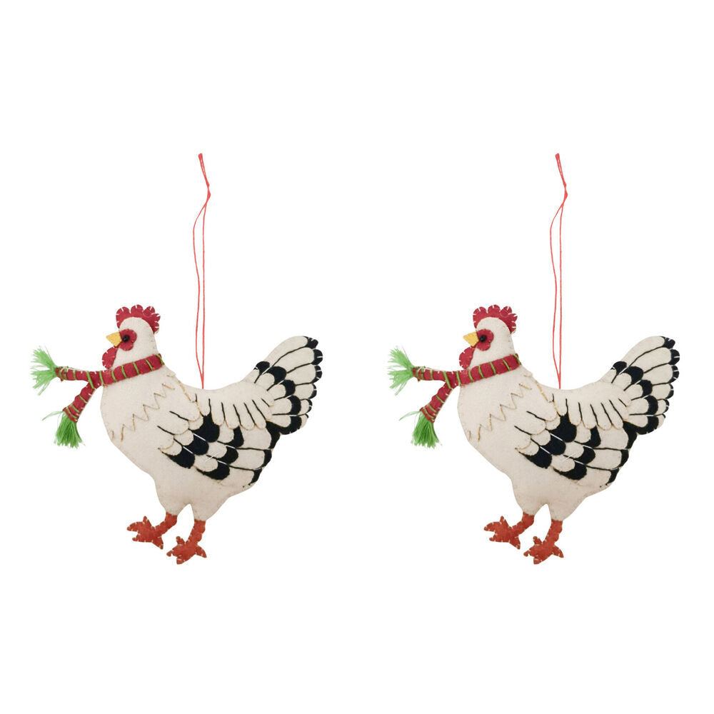 Urban Christmas Chicken Fabric Hanging Decoration 10cm White/Red (2 Pack)