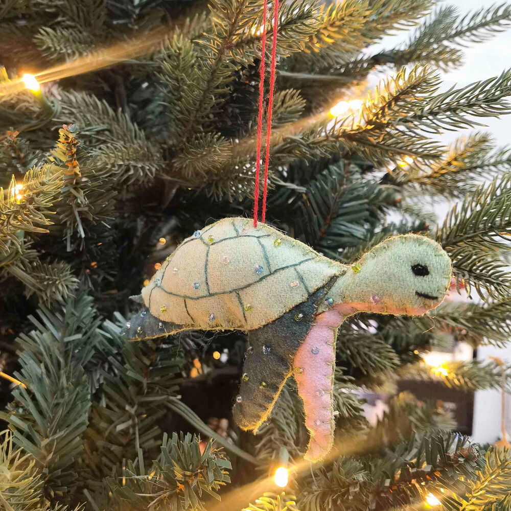 Urban 12cm Green Wool Felt Turtle Fabric Hanging Christmas Decoration — image 2