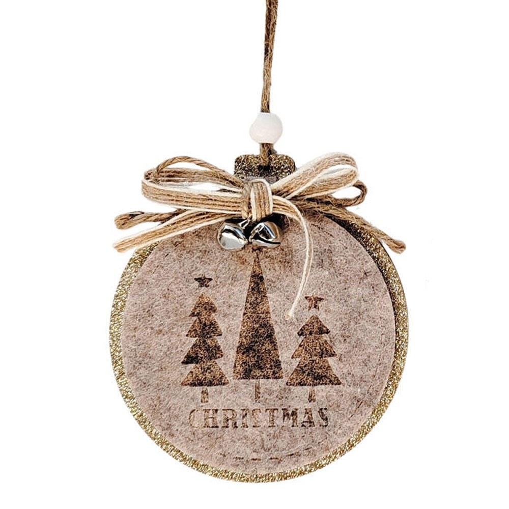 Urban 10cm Natural Felt Christmas Star Bauble Hanging Decoration Assorted